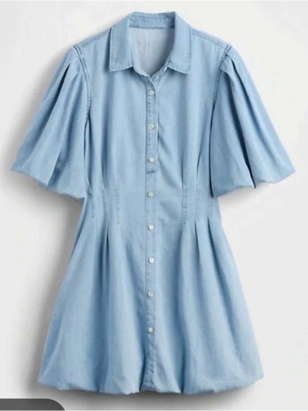 Gap Denim Bubble Mini Shirtdress Size M Light Wash Puff Sleeve Button Front